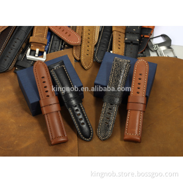 24mm Handmade calf leather wrist watch straps genuine calf leather watchband supplier for panerai watch strap